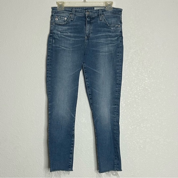 AG Adriano Goldschmied Prima Crop Cigarette Leg Pant in Blue Denim Raw Hem Sz 28 - Picture 4 of 13